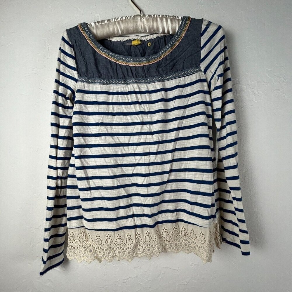 Anthropologie Little Yellow Button Shiloh Embroidered Top Size XS Long Sleeve